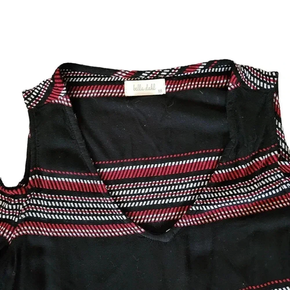 Anthropologie Bella Dahl Tunic Dress XS Black Red Striped Cold Shoulder Sleeve